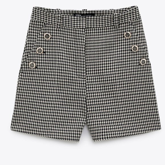 Zara Houndstooth Shorts Black-Tan, Size S - Picture 2 of 11